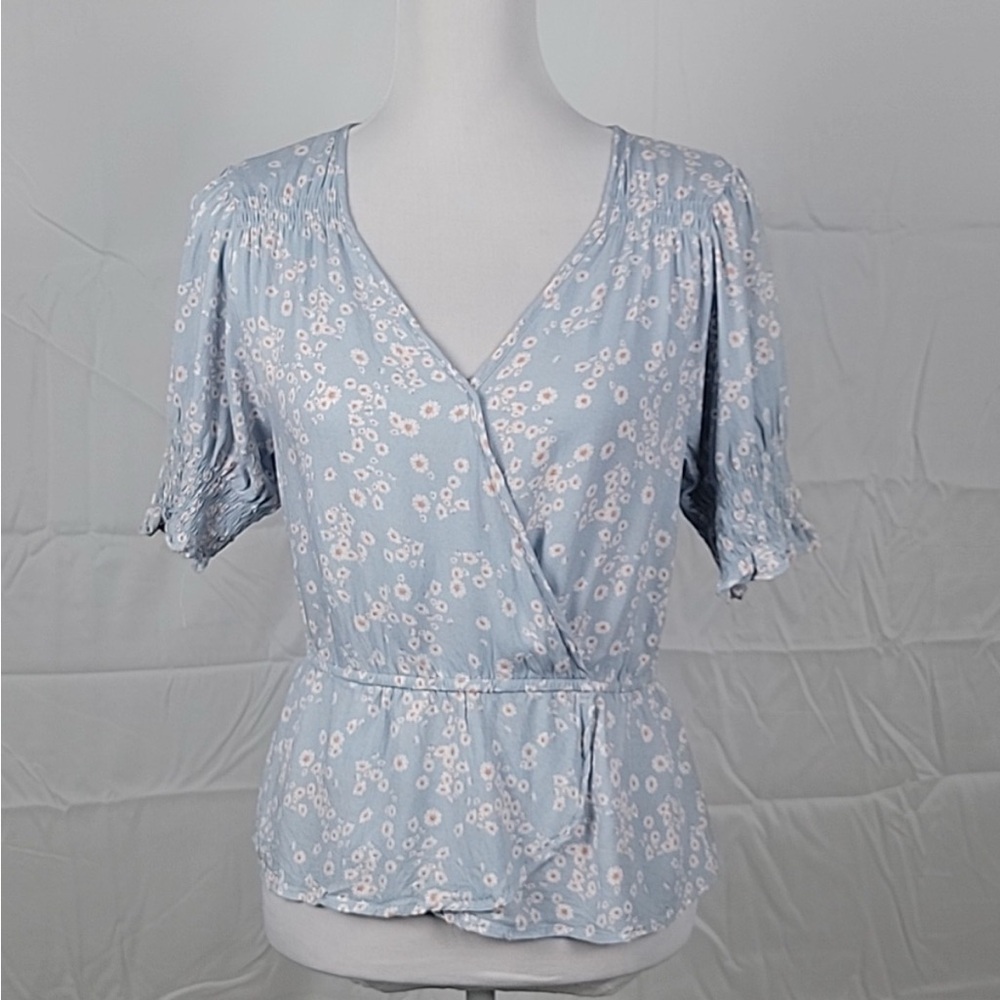 URBAN Romantics Blue Wrap Peplum Blouse